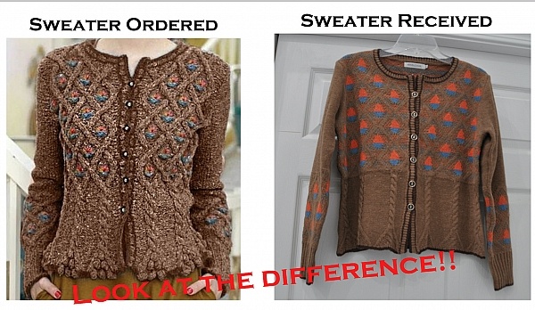 Sweater as pictured and what I received!