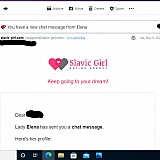 Sample of Email received showing that a "Lady" is asking to chat with a Profile that has no picture on it and little information on the profile.