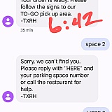 Text messages from "TO GO Parking"@ 24201 TexasRoadhouse