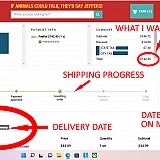 Note the new updated delivery date-- by 5/11. Note the date of account inquiry 5/21 (when I checked my paypal a note the website's tracking of my order progress-- Nowhere does it show it was shipped! No email with tracking info recieved either!