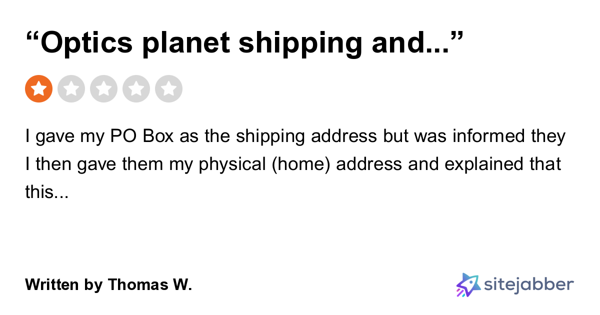 1Star Review of “Optics Shipping and Customer