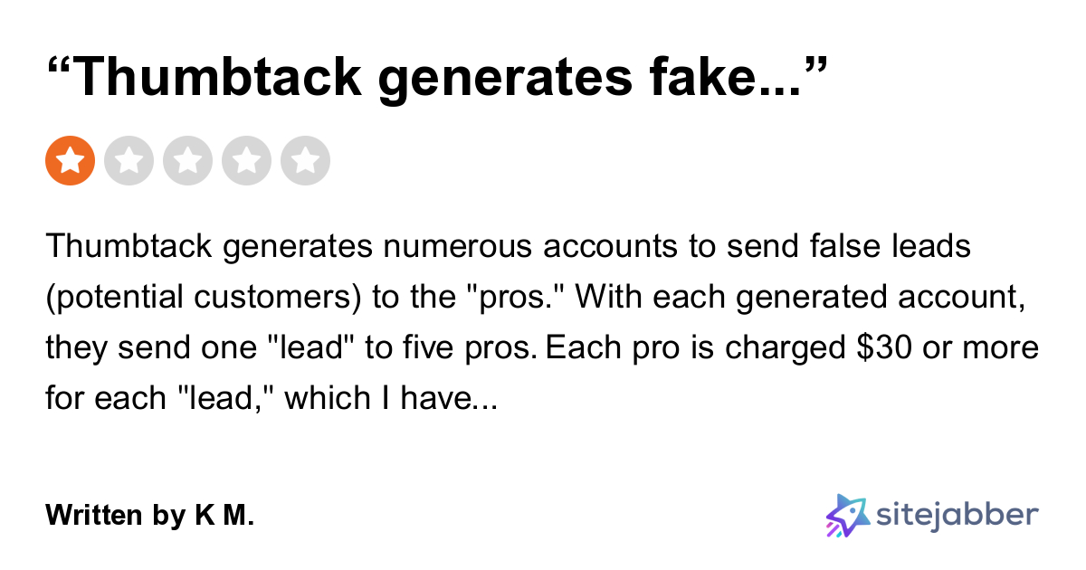 1Star Review of Thumbtack “Thumbtack Generates FAKE Accounts to Send